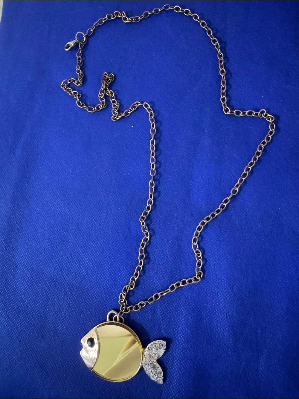 “Here fishy-fishy!” Gold-Tone Black Fish Pendant Necklace with Crystal Tail -NWT
